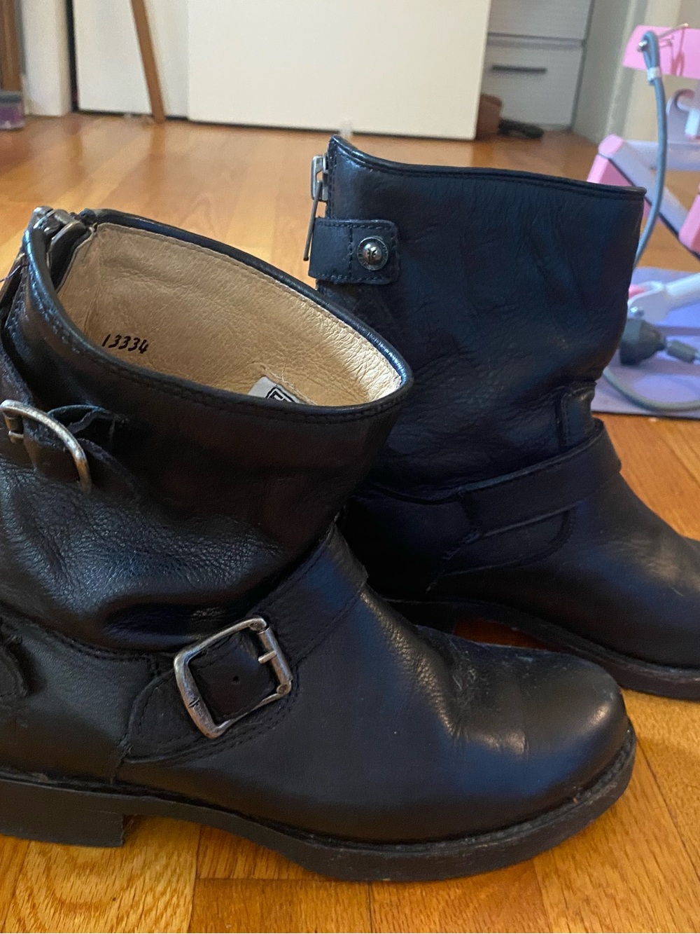 FRYE AND CO. Black Leather Buckle Ankle Booties